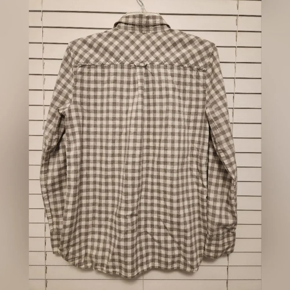 J. Crew Womens Boy Fit Gingham Popover Poplin Shirt Size Small